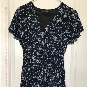 Floral ruffle Mini wrap dress in blue